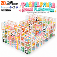 Structure de jeu intérieure pour enfants de haute qualité sur le thème du panda pastel, avec piscine à balles, toboggan, tunnel d'escalade, structure personnalisée