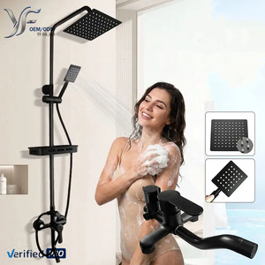 Ensemble de <span class=keywords><strong>douche</strong></span> carré noir mat OEM avec pommeau de pluie 200 mm, douchette à main et mitigeur mural pour salle de bain - <span class=keywords><strong>Kit</strong></span> complet - Product Image 1