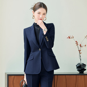 Women's Suit Set Viscose Fiber Anti-Wrinkle Office Lady Style Navy Blue Brown Elegant Business Wear for Interviews and - Product Image 3