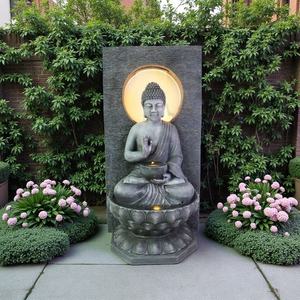 रेसिन बुद्धा वाटरफॉल फाउंटेन/आउटडोर वॉल गार्डन डिकोर प्राकृतिक संगमरमर शैली बड़ा बुधा पानी की सुविधा कृत्रिम शैली - Product Image 3