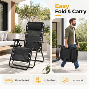 Juego de 2 Sillas de Gravedad Cero, Plegables y Reclinables para Exteriores, con Almohada y Portavasos, para Piscina o Playa, Color Negro - Product Image 4