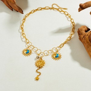 Sun Moon Star Pendant Necklace Gold Plated Stainless Steel Asymmetrical Chain Tassel Fashion Jewelry Daily Party Wear - Product Image 3