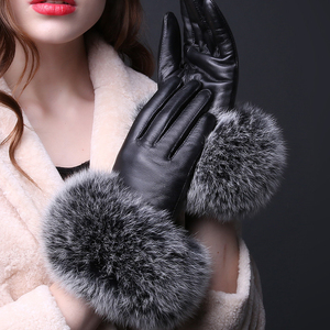 Nouveauté 2026 : Gants en cuir véritable pour <span class=keywords><strong>femme</strong></span>, style mode, pour l'hiver, décontractés, en peau de mouton et fourrure de renard - Product Image 2