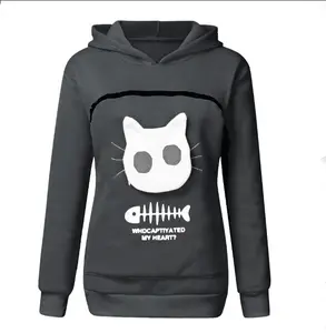 Großhandel schwarz grafik hoodie frauen s-2020 New Design Creative Cat Lovers Kangaroo Dog Pet Hooded Pullover Cuddle Pouch Hooy Sweatshirt Pocket Animal Ear Women Hoodie