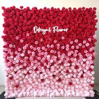 Mur de fleurs artificielles romantiques en plumes rouges et roses en soie, idéal pour les décorations murales de mariage, 2,4 m x 2,4 m, enroulable – Grande Vente
