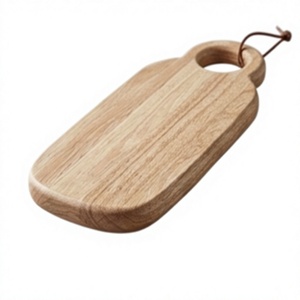 Planche à découper longue et unique en bois naturel, plateau de service en bois dur avec poignée circulaire et sangle de suspension en cuir - Product Image 1