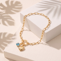 Bracelet tendance en argent sterling 925 doré avec chaîne trombone, zircon cubique bleu et breloque cœur pavé, bijou ajustable pour femme