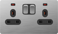Prise de courant 16A 250V 1 poste en acier inoxydable et aluminium de style britannique avec ports USB-A et Type-C pour le marché irakien et moyen-oriental