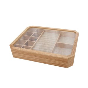 Solid Wood Jewelry Storage <b>Box</b> With Transparent Lid 18L Desktop Organizer Modern Minimalist Design - Product Image 5