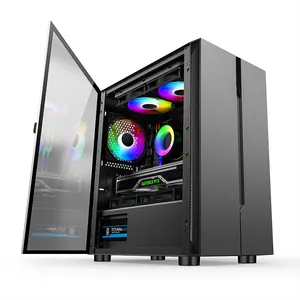 Lovingcool OEM USB3.0 Black Tempered Glass Mid Tower CPU Case Cube Gaming PC Cabinet Chassis M-ATX ITX PC RGB Fan Computer Case