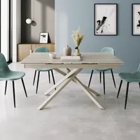Table à manger extensible en pierre frittée, design moderne, pieds en métal noir croisés, table de salle à manger rétractable, longueur réglable de 160 à 200 cm