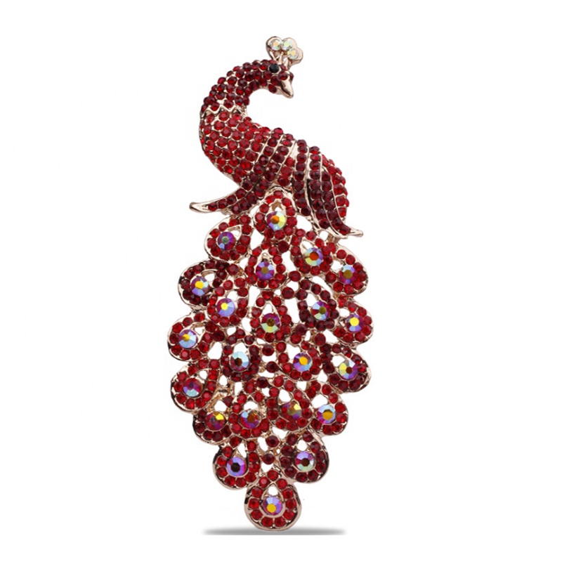 Spilla a forma di pavone con strass e perle, per ragazze