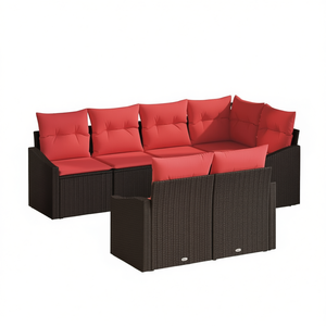 Ensemble de jardin en polyrotin 7 pièces, canapé d'extérieur marron avec coussins, design contemporain pour l'extérieur, capacité 6 personnes - Product Image 1