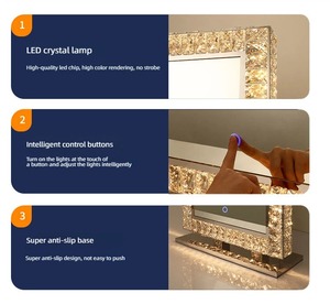 Miroir de maquillage LED Bling Bling Diamant, miroir de vanité de luxe en cristal, grand miroir de table éclairé sur pied - Product Image 2