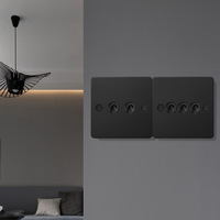 Interrupteur à bascule LangYeao 4 mm ultra-fin en acier inoxydable noir à montage en surface, 1/2/3/4 gangs, 2 voies, durable, 10A, avec verrouillage enfant, style rétro pour la maison