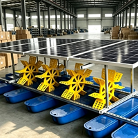 Aérateur solaire à roue à aubes 750W en acier inoxydable, hybride AC/DC, pour bassin de tilapias et de poissons-chats, hors réseau, haute productivité