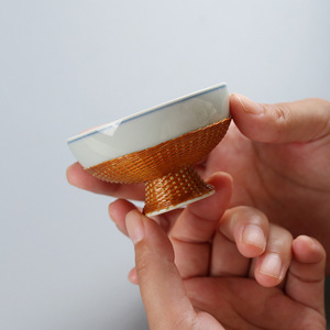 Chinese Style Bamboo Woven Porcelain Kung Fu Tea <b>Cup</b> Less Than 200Ml Round Travel Ceramic Single <b>Cup</b> <b>Set</b> - Product Image 3