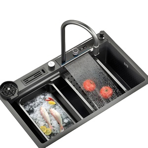 Digital Intelligent Modern Design <strong>Kitchen</strong> Sink Double Waterfall Stainless Steel Bowl <strong>Apron</strong> Front Workstation Faucet Soap - Product Image 1