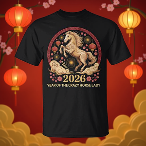 Camiseta del Año del Caballo Loco 2026, Diseño del Año Nuevo Lunar, Unisex, Cuello Redondo, Manga Corta, Impresión Digital - Product Image 3