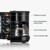 Machine à petit-déjeuner 3 en 1, machine à petit-déjeuner multifonctionnelle pour la maison, mini-four, cafetière