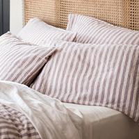 Ensemble de literie d'hôtel en lin blanc de haute qualité, housse de couette et draps de lit tissés de style moderne à rayures