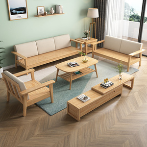 Juego de Sofás de Madera Maciza Estilo Nórdico 123 Combinación con Almacenamiento para Sala de Estar - Product Image 3