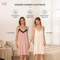 Robe de nuit sans manches en maille côtelée blanc pur et mauve lotus, faible MOQ, directement de l'usine, pour femme, idéale pour dormir et se détendre à la maison.