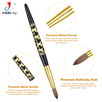 Pinceau pour ongles en métal noir et or, poils 100% Kolinsky, ondulés, vente en gros # 2- # 24 pinceaux à ongles personnalisés avec logo Kolinsky