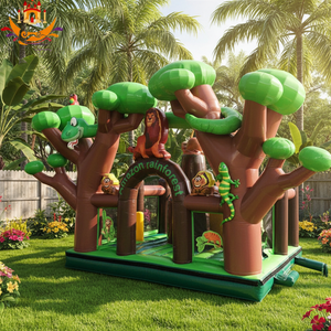 Structure gonflable commerciale personnalisée en PVC, thème <span class=keywords><strong>Jungle</strong></span> des singes et Camion de pompiers, avec château rebondissant combiné, pour parc d'attractions, capacité 500 kg - Product Image 1