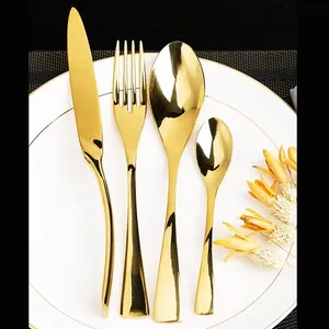 Modern Luxury Matte Gold Flatware Knife Fork Spoon Golden Plated Stainless Steel 304 Cutlery Set For Wedding