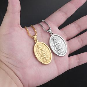 Collar de la Virgen María en Acero Inoxidable, Joyería Religiosa Cristiana, Medalla Ovalada, Colgante de la Virgen para Mujeres y Hombres - Product Image 6