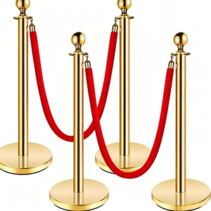 Vente directe usine – Barre de bienvenue en acier inoxydable doré personnalisable avec corde en velours pour entrée d'hôtel - Product Image 3
