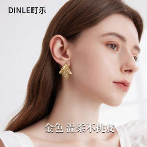 ต่างหูสตั๊ด Dinle Star S925 เงินชุบทอง รูปทรงเรขาคณิต สำหรับผู้หญิง สวมใส่ได้ทุกวัน - Product Image 4