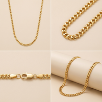 Collier cubain, Chaîne cubaine en or 14 carats, Collier Miami cubain, Collier de mode massif pour femme 3 mm