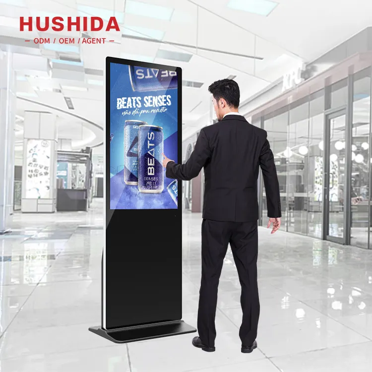 HUSHIDA Monitor Lcd Layar Sentuh Vertikal, USB 4K FHD Dalam Ruangan, Poster Digital Berdiri Bebas 49 Inci