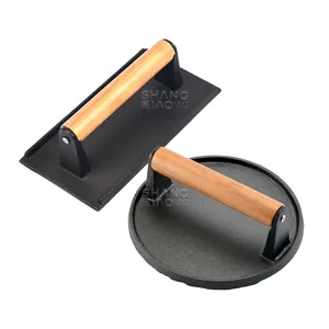 Burger Press With Solid Wood Handle Black Heavy Duty Bacon Press For Griddle Bacon Meat Press Cast Iron