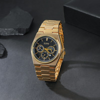 Montre à quartz pour homme avec bracelet en acier doré et cadran à trois aiguilles, montre-bracelet de style professionnel
