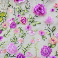 Nouveau Rose maille brodé Polyester tissu automne plante robe de soirée conception pour sac et vêtements bricolage échantillon gratuit tissé dentelle