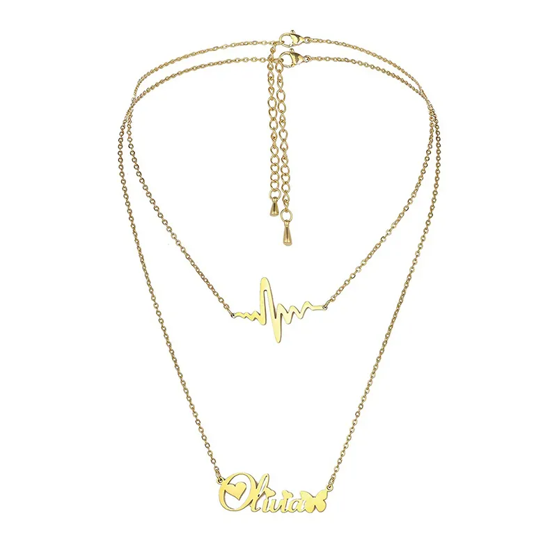 Блюз OEM Ювелирные изделия под заказ из нержавеющей стали ожерелье с сердечком ожерелье с электрокардиограммой чокер для женщин подарок