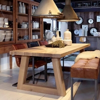 Ensemble de table à manger en bois massif, pour 4 places, meubles de couleur naturelle, style moderne