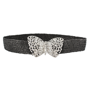 Cinturón <span class=keywords><strong>de</strong></span> vestir <span class=keywords><strong>de</strong></span> <span class=keywords><strong>mujer</strong></span> elástico <span class=keywords><strong>rafia</strong></span> botón mariposa <span class=keywords><strong>de</strong></span> metal a la moda personalizado <span class=keywords><strong>de</strong></span> fábrica al por mayor - Product Image 2