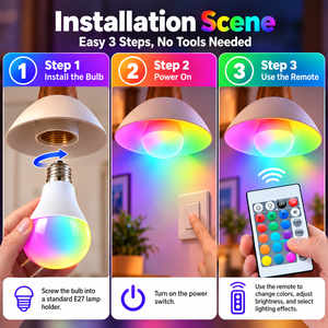 RGB LED Light <b>Bulb</b> E27 Remote Control Color Changing Smart Light <b>Bulb</b> 16 Colors Dimmable Decorative Mood Lamp - Product Image 2