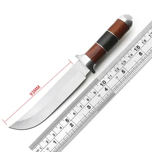 עץ ידית נירוסטה ישר סכין ציד טקטיקות קבוע להב חיצוני