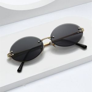 Gafas de Sol Personalizadas con Logotipo 2025, Montura Metálica Pequeña para Hombre, Gafas de Sol Ovaladas sin Montura con Protección UV400 para Mujer - Product Image 2