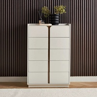 Commode nordique française avec plateau en dalle de roche, en bois massif et contreplaqué, design plat, finition laquée mate, meuble de rangement
