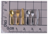 Accessoires de cuisine réalistes en résine DIY, miniatures de cuillères, couteaux et fourchettes dorés et argentés pour maison de poupée, figurines religieuses et de fées