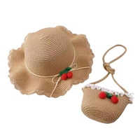 Usine directe en gros personnalisable été cerise plage chapeau de paille sac à main costume pour filles respirant crème solaire décontracté
