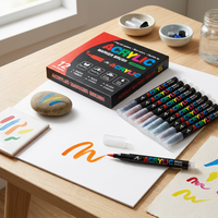 Marqueur à pointe souple en acrylique, stylo pinceau opaque à base d'eau, marqueurs artistiques 12 couleurs pour la peinture DIY et l'artisanat