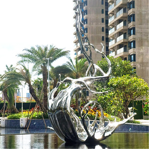 Escultura de Agua en Acero Inoxidable, Diseño Geométrico Abstracto, Decoración Artística Contemporánea para Jardín, Montaje en Suelo para Exteriores - Product Image 3
