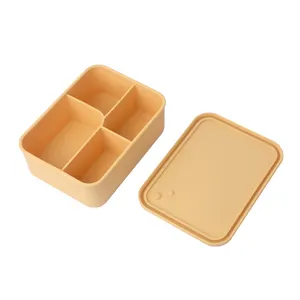 Dapat digunakan kembali 4 kompartemen kotak Bento silikon wadah makan siang
